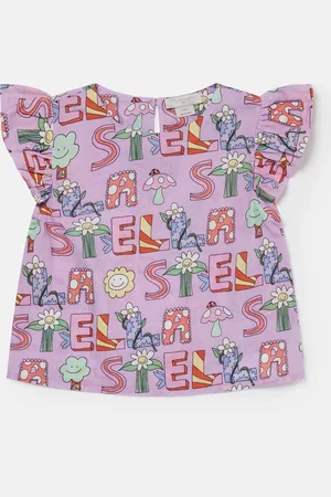 Stella McCartney Maglietta con maniche ad aletta plissettate scritta foresta Stella,