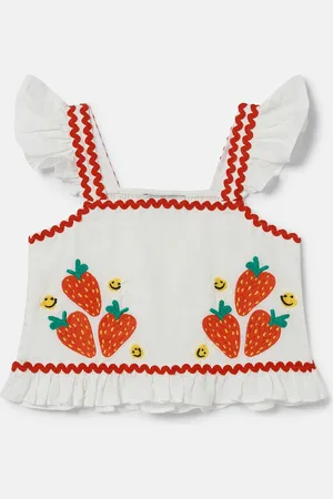 Stella McCartney Top con Maniche ad Aletta e Ricamo Fragole,