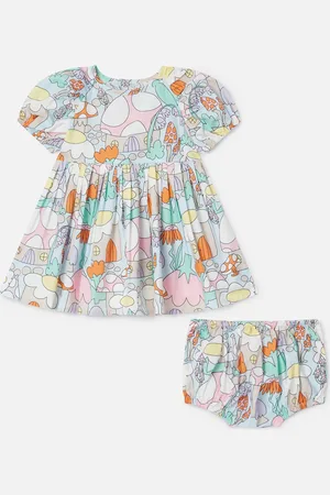Stella McCartney Set abito a maniche corta e bloomer con stampa foresta,