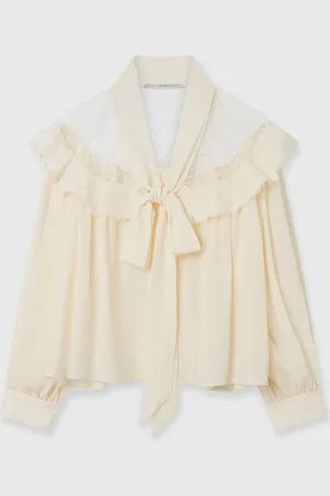 Stella McCartney Camicia con Fiocco in Crepe de Chine di Seta, Donna,