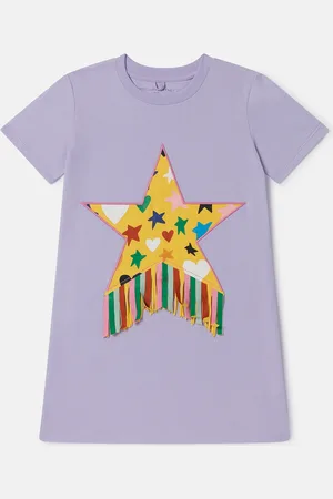 Stella McCartney Abito Maglietta con Frange e Grafica Stella,