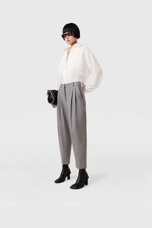 Stella McCartney Pantaloni in Lana a Pieghe con Vita Alta, Donna,