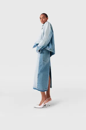 Stella McCartney Gonna in Denim con Pannello a Contrasto, Donna,