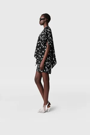 Stella McCartney Mini Abito con Maniche Corte a Strati e Stampa Colomba, Donna,