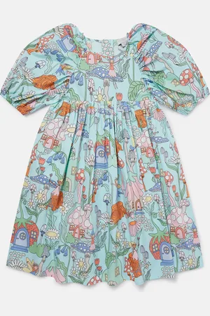 Stella McCartney Abito a maniche corte plissettato stampa foresta,