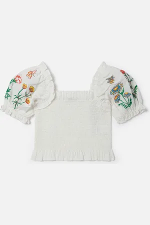 Stella McCartney Top a Maniche Corte con Ricamo Fiori,