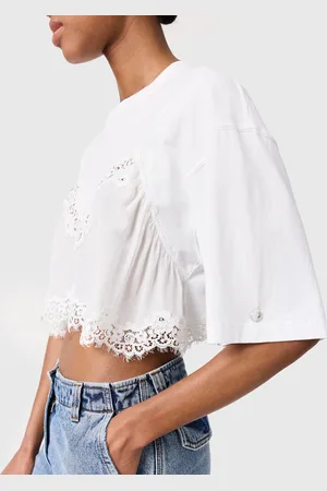 Stella McCartney T-Shirt Corta con Inserto in Pizzo, Donna,