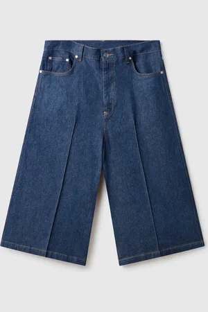 Stella McCartney Pantaloncini Sartoriali in Denim con Pieghe Centrali, Donna,
