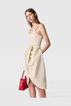 Stella McCartney Abito Midi con Gonna Plissettata e Spalline con Ruche, Donna,