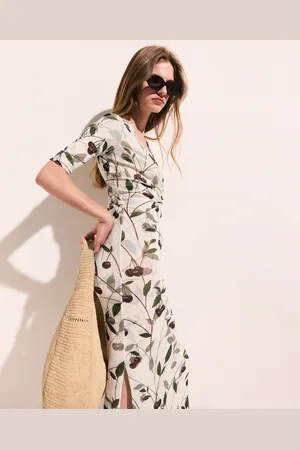 Stella McCartney Abito Midi a Mezze Maniche in Rete con Stampa Ciliegie, Donna,
