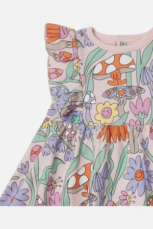 Stella McCartney Abito con maniche plissettate ad aletta con stampa foresta,
