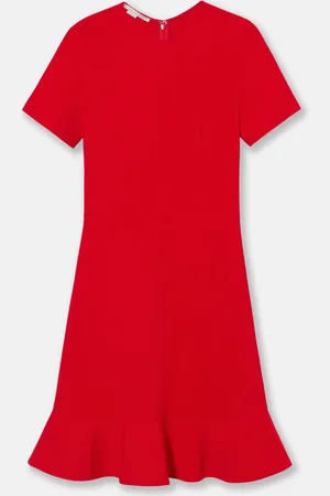 Stella McCartney Abito Midi a Manica Corta con Volant, Donna,