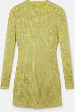 Stella McCartney Abito Mini a Maniche Lunghe in Pizzo con Cristalli, Donna,