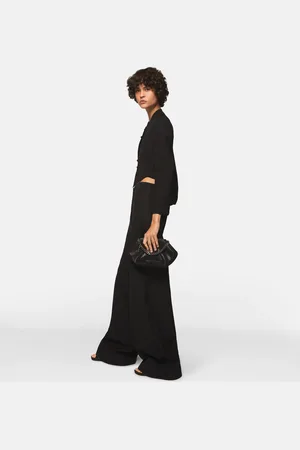 Stella McCartney Pantaloni in lana a gamba larga e vita alta con pieghe, Donna,