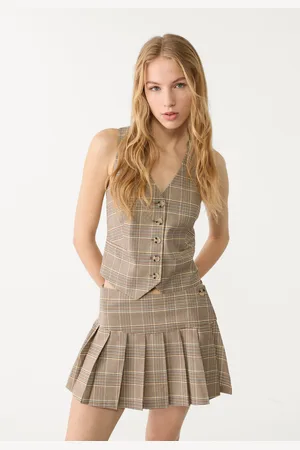Stradivarius Gonna pantalone mini a pieghe a quadri S