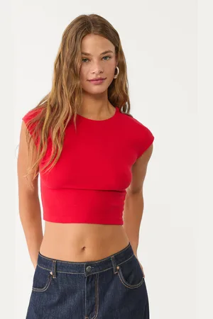 Stradivarius Maglietta basic aderente cropped XL