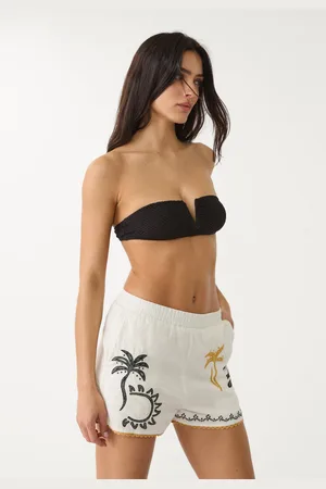 Stradivarius Shorts ricamo pesci misto lino L