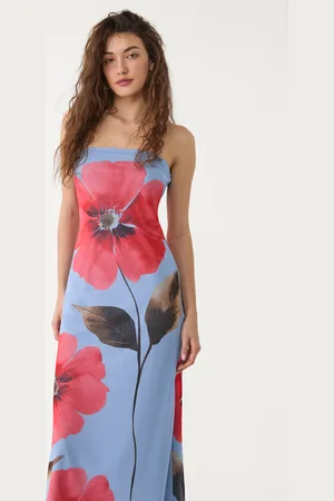 Stradivarius Abito lungo bandeau in tulle stampato S