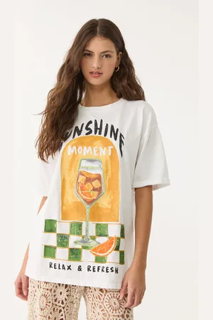 Stradivarius Maglietta oversize heavy cotton stampa L