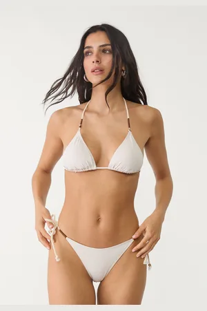 Stradivarius Top bikini triangolare con lacci ricamati S