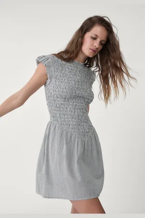 Stradivarius Vestito effetto arricciato corto quadretti XS