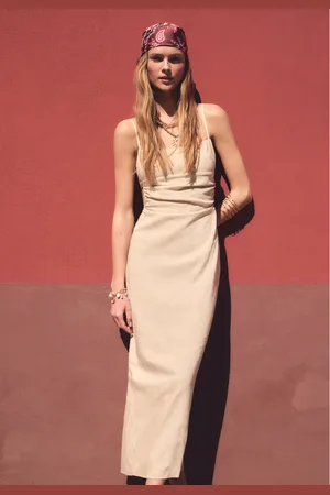Stradivarius Vestito midi schiena scoperta con lino S