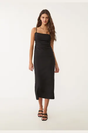 Stradivarius Vestito midi schiena scoperta con lino XS