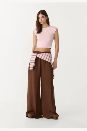 Stradivarius Pantaloni palazzo fluidi con lino XL