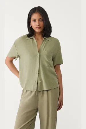 Stradivarius Camicia a maniche corte in misto lino XS