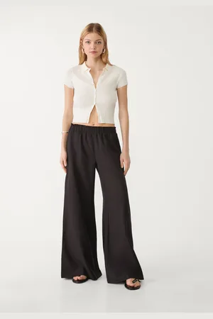 Stradivarius Pantaloni palazzo morbidi misto lino L