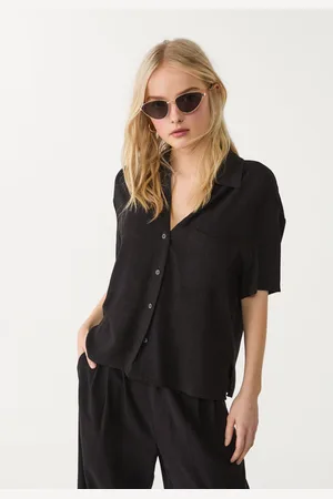 Stradivarius Camicia a maniche corte in misto lino S