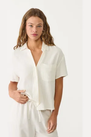 Stradivarius Camicia a maniche corte in misto lino M