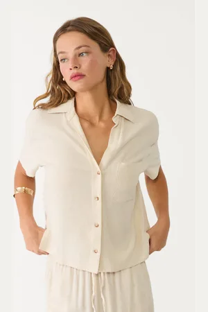 Stradivarius Camicia a maniche corte in misto lino XS