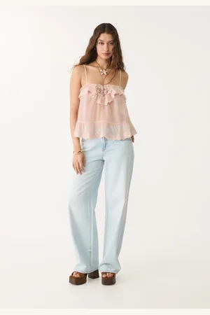 Stradivarius Top fluido con spalline e pizzo S