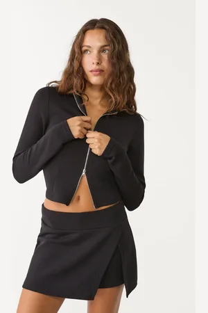 Stradivarius Cardigan con cerniera in tessuto morbido S
