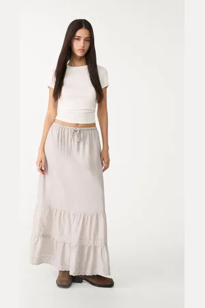 Stradivarius Gonna fluida midi con ricami XS