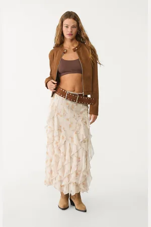 Stradivarius Gonna midi volant stampata XS