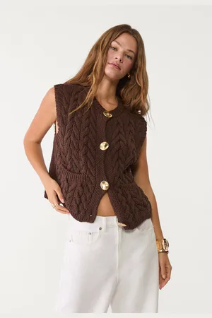 Stradivarius Gilet in maglia a trecce bottoni dorati XS
