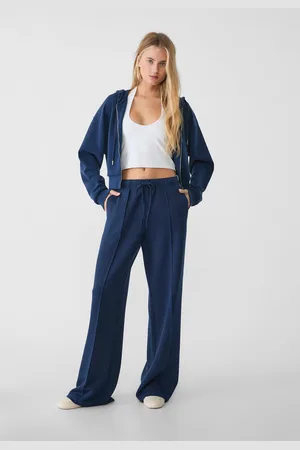 Stradivarius Pantaloni wide leg in tessuto morbido con riga laterale S