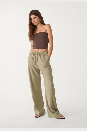 Stradivarius Pantaloni fluidi con lino XS