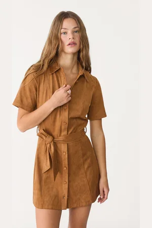 Stradivarius Vestito chemisier corto effetto camoscio XS
