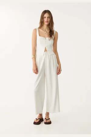 Stradivarius Pantaloni culotte con pince misto lino XS