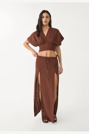 Stradivarius Gonna midi spacchi cotone S