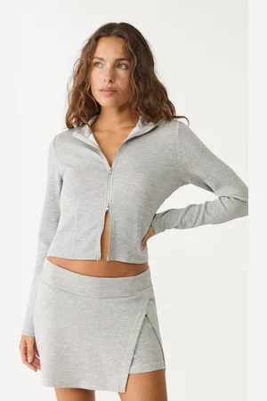 Stradivarius Cardigan con cerniera in tessuto morbido L