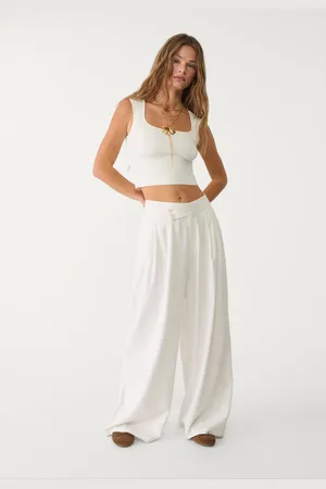 Stradivarius Pantaloni morbidi pince misto lino 38