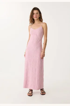 Stradivarius Vestito lungo ricamato misto lino L