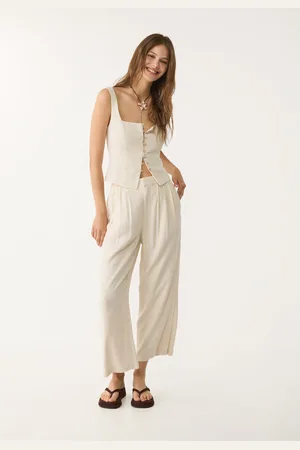 Stradivarius Pantaloni culotte con pince misto lino XL