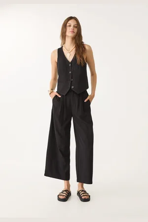 Stradivarius Pantaloni culotte con pince misto lino XL