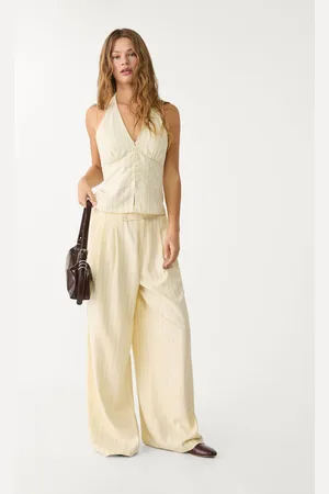 Stradivarius Pantaloni morbidi pince misto lino 44