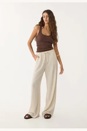 Stradivarius Pantaloni fluidi con lino XS